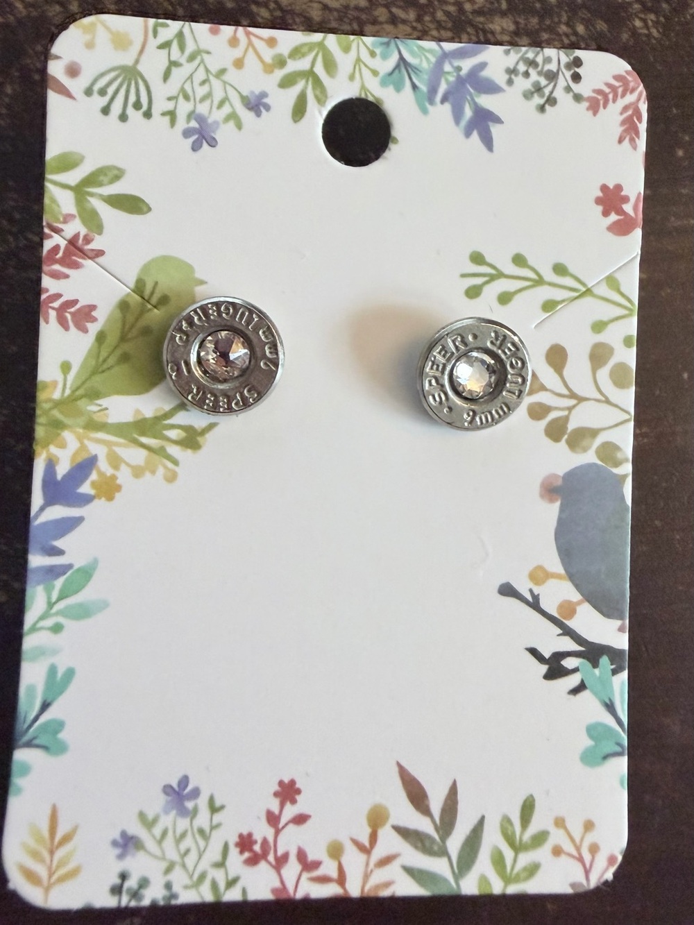 Silver-Tone Crystal Stud Earrings with Bullet Casing Accent - Women Jewelry